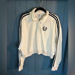 Victoria's Secret Cream White Fleece Sweatshirt with Black Stripes | Sz XL